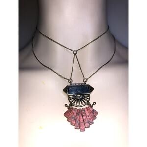 CHLOE + ISABEL art deco pink stone fan statement necklace - N098